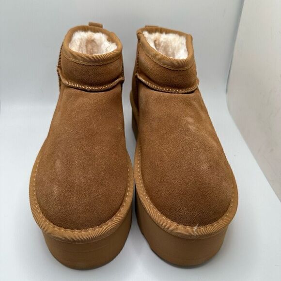 CUSHIONAIRE Women's Genuine Suede pull platform boot +Memory Foam 7.5 CHESTNUT - Picture 2 of 7